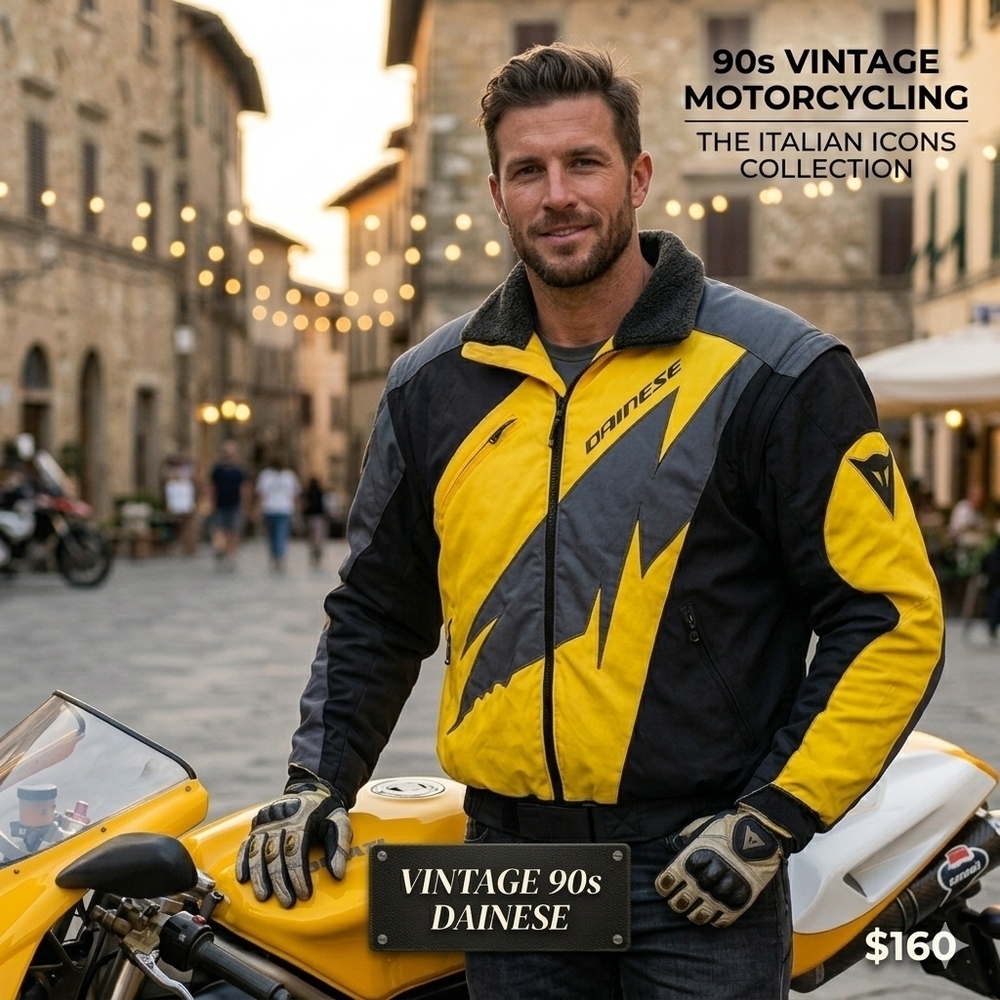 VINTAGE 90s DAINESE Italian Motorcycle Jacket, Blk/Yellow, EU 56 US Men's XL